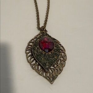 Natasha Couture Gold Necklace with Red and Green Pendant